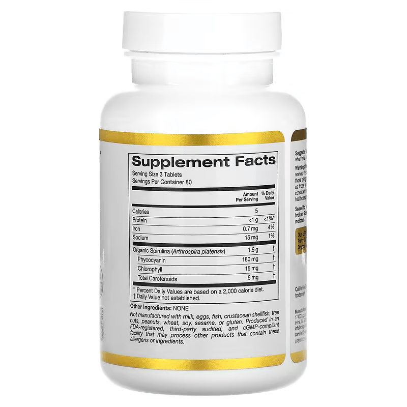 Tảo Spirulina hữu cơ 500 mg California Gold Nutrition chống oxi hóa (240 viên) 2 Tảo Spirulina hữu cơ 500 mg California Gold Nutrition chống oxi hóa (240 viên) - Ảnh 2