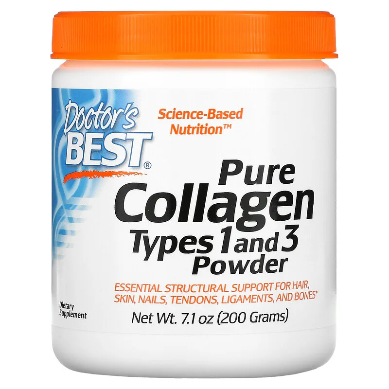 Pure Collagen Types 1 and 3 Powder hộp 7.1 oz (200 g) của Doctor's Best 1 Pure Collagen Types 1 and 3 Powder hộp 7.1 oz (200 g) của Doctor's Best