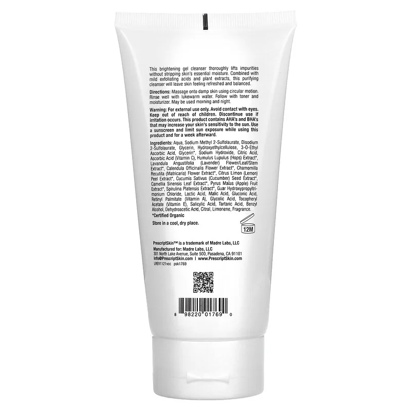 Sữa rửa mặt Vitamin C, Sữa rửa mặt dạng gel làm sáng da, 6 fl oz (177 ml) của PrescriptSkin 3 Sữa rửa mặt Vitamin C, Sữa rửa mặt dạng gel làm sáng da, 6 fl oz (177 ml) của PrescriptSkin - Ảnh 3