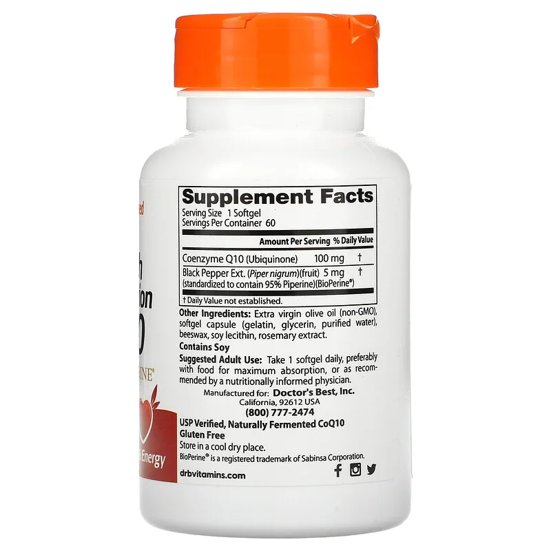 Viên uống tim mạch Coq10 hấp thụ cao, High Absorption CoQ10 100 mg Doctor's Best 60 viên 3 Viên uống tim mạch Coq10 hấp thụ cao, High Absorption CoQ10 100 mg Doctor's Best 60 viên - Ảnh 3