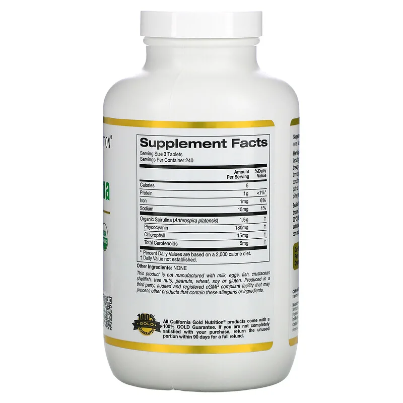 Tảo hữu cơ Organic Spirulina, USDA Organic 500 mg hộp 720 viên của California Gold Nutrition 3 Tảo hữu cơ Organic Spirulina, USDA Organic 500 mg hộp 720 viên của California Gold Nutrition - Ảnh 3