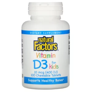 Vitamin D3 vị dâu cho trẻ 10 mcg (400 IU) hộp 100 viên của Natural Factors