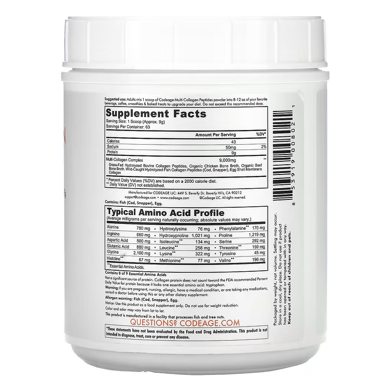 Hydrolyzed, Multi Collagen Peptides, Unflavored, 20 oz (567 g) CodeAge 3 Hydrolyzed, Multi Collagen Peptides, Unflavored, 20 oz (567 g) CodeAge - Ảnh 3
