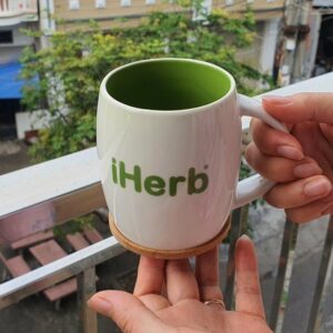 iHerb Goods, Ceramic Mug with Wood Lid, 1 Mug