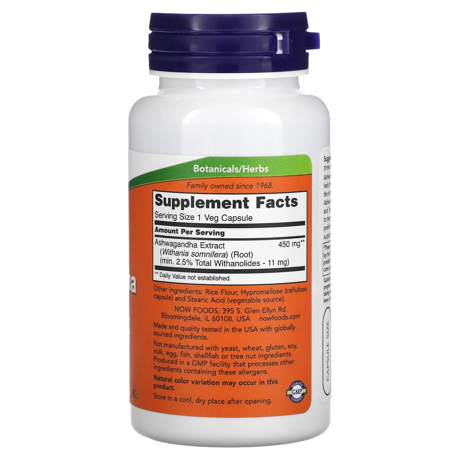 Ashwagandha 450 mg chiết xuất tiêu chuẩn hóa hộp 90 viên của Now Foods - Ảnh 3