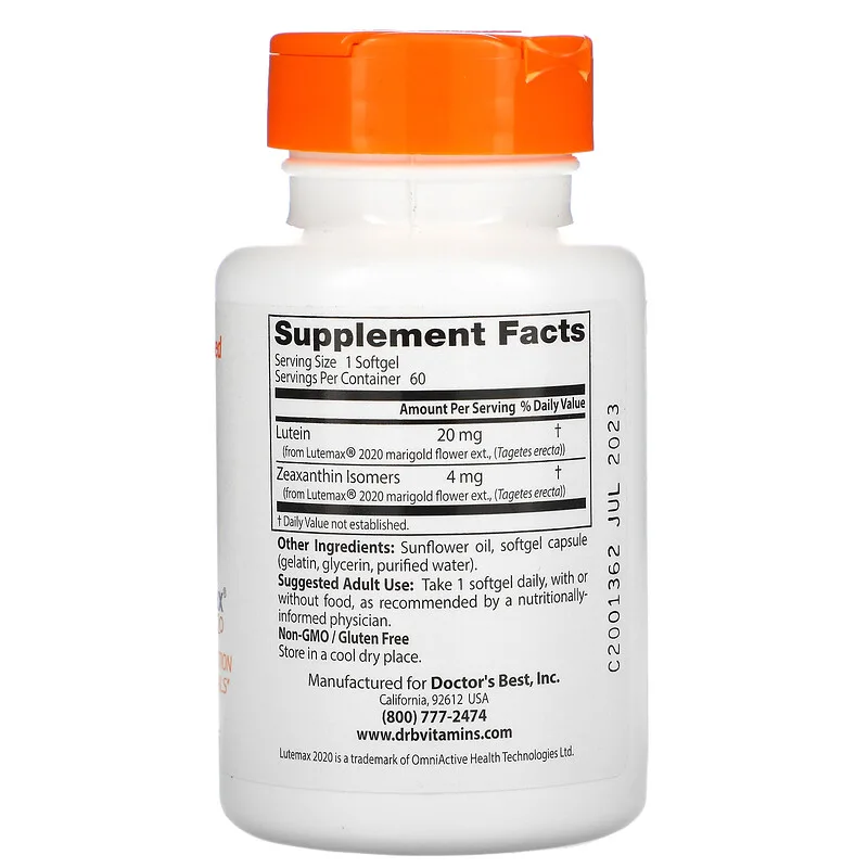 Lutein with Lutemax 2020, 20 mg hộp 60 Softgels của Doctor's Best 3 Lutein with Lutemax 2020, 20 mg hộp 60 Softgels của Doctor's Best - Ảnh 3