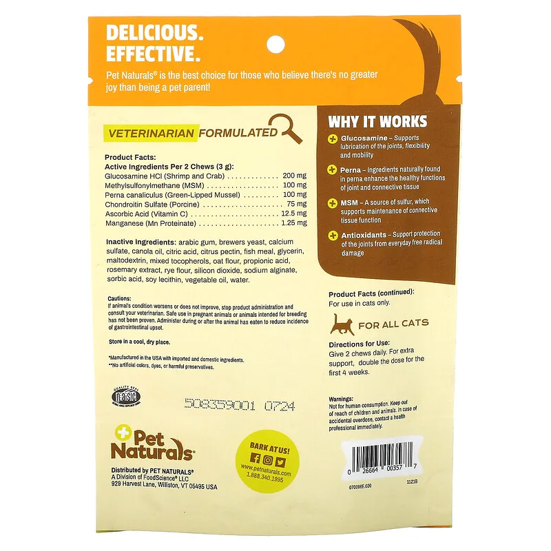 Viên nhai sương khớp Glucosamine cho mèo của Pet Naturals, 30 Viên 2 Viên nhai sương khớp Glucosamine cho mèo của Pet Naturals, 30 Viên - Ảnh 2