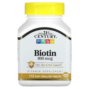 Viên uống hỗ trợ tóc và móng Biotin 800 mcg 21st Century (110 viên)