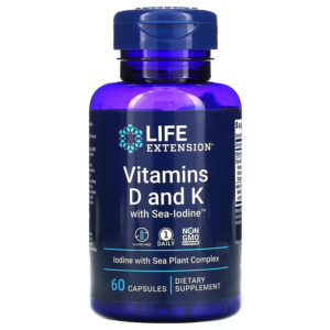 Viên uống Vitamins D và K với Iốt Vitamins D and K with Sea-Iodine Life Extension (60 viên)