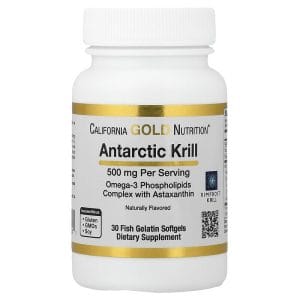 Antarctic Krill Oil Omega-3 Phospholipids Complex with EPA, DHA and Astaxanthin, Natural Strawberry and Lemon, 500 mg, 30 Fish Gelatin Softgels của California Gold Nutrition