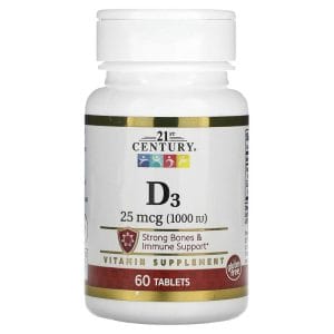 21st Century Healthcare Công ty sản xuất Vitamin hơn 30 tuổi. 8 D3 25 mcg (1,000 IU), 60 Tablets của 21st Century