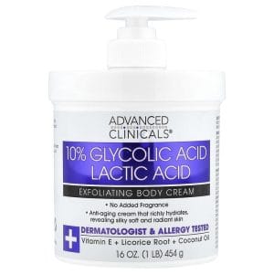 Advanced Clinicals 10% Glycolic Acid Lactic Acid Exfoliating Body Cream 16 oz (454 g)