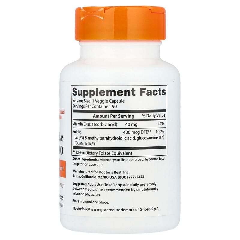 Doctor's Best, Fully Active Folate 400, 400 mcg, 90 Veggie Caps 2 Doctor's Best, Fully Active Folate 400, 400 mcg, 90 Veggie Caps