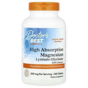 Doctor's Best High Absorption Magnesium Lysinate Glycinate Chelated Albion TRAACS, 240 Tablets, 100 mg per Tablet