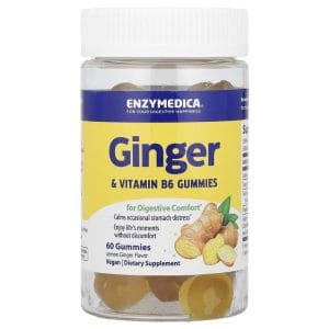 Enzymedica Ginger Vitamin B6 Gummies, Lemon Ginger, 60 Gummies