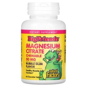 Magnesium Citrate, Bubble Gum, 50 mg, 60 Chewable Tablets của Natural Factors, Big Friends