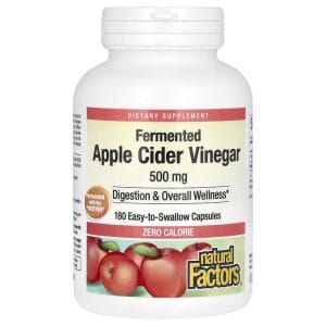 Fermented Apple Cider Vinegar 500 mg, 180 Easy-to-Swallow Capsules của Natural Factors