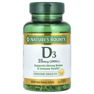 Vitamin D3 25 mcg (1,000 IU), 350 Viên Nang Mềm Giải Phóng Nhanh của Nature's Bounty